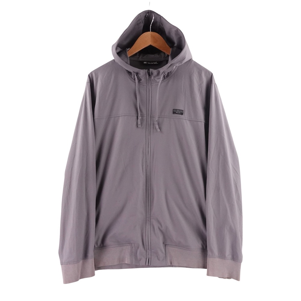 TravisMathew Mens Full Zip Hooded Jacket Grey Large Lightweight Performance L - Picture 1 of 8